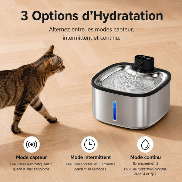 Fontaine à Eau Inox Sans Fil — avec Capteur de Présence